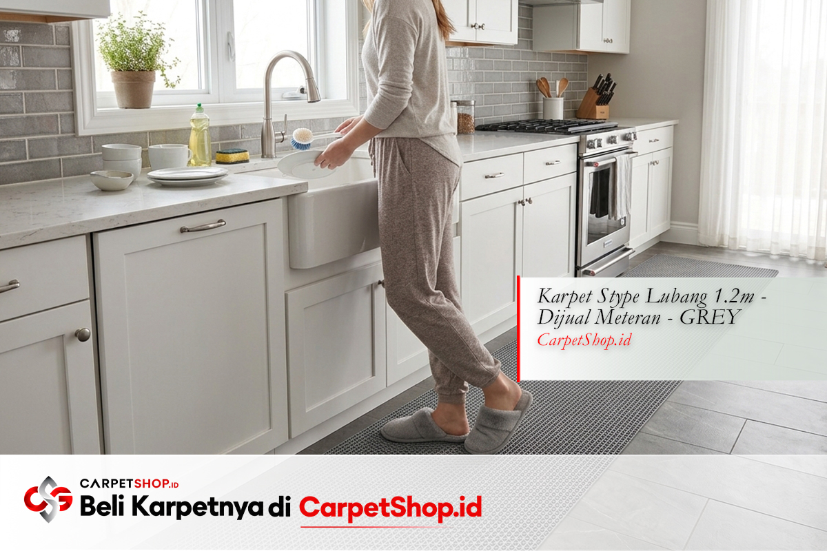 Runner dapur fungsional depan wastafel dengan Keset Stype Lubang 1.2m Warna Grey