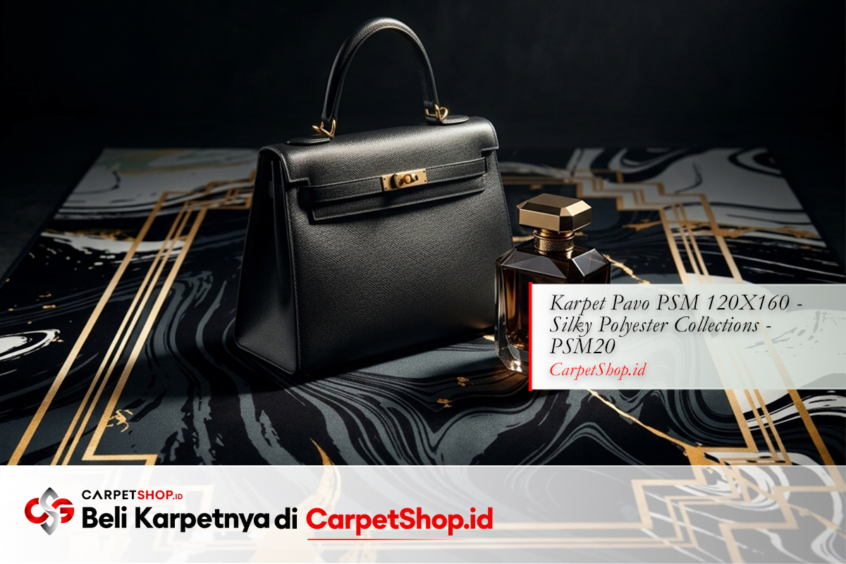 Foto produk luxury di karpet hitam emas premium dengan Karpet Pavo PSM 120X160 Silky Polyester PSM20