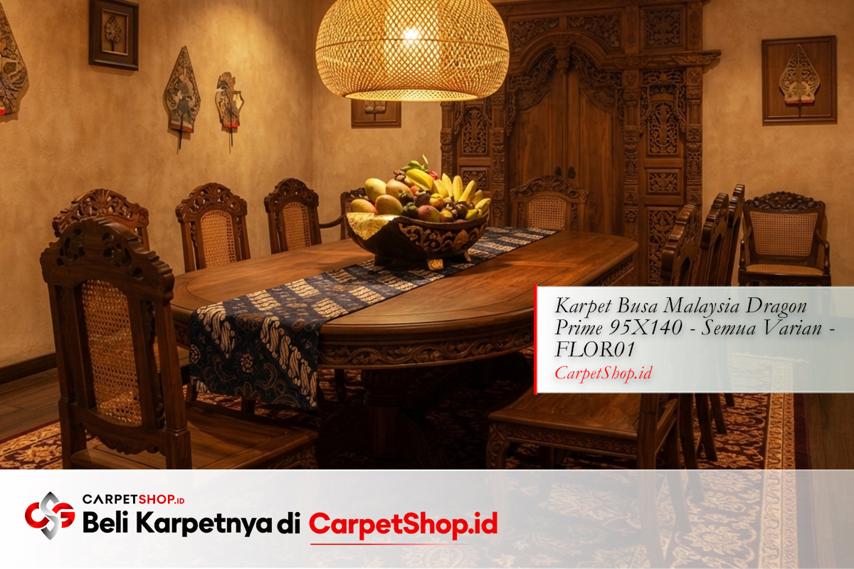 Ruang makan desain interior Jawa kontemporer dengan Karpet Dragon Prime 95X140 FLOR01