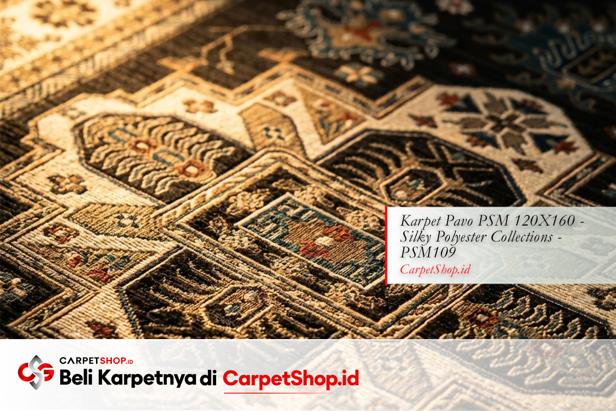 Detail motif ornamental karpet masjid dengan Karpet Pavo PSM 120X160 Silky Polyester PSM109