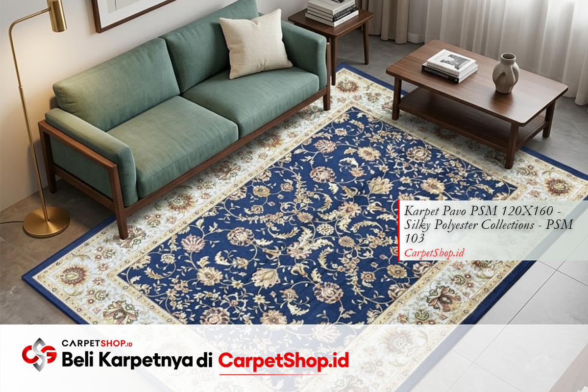 Karpet navy Persian cocok untuk sofa hijau dengan Karpet Pavo PSM 120X160 Silky Polyester PSM103