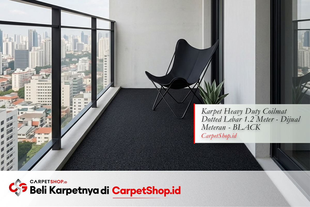 Balkon minimalis clean dengan keset hitam Karpet Heavy Duty Coilmat Dotted Black