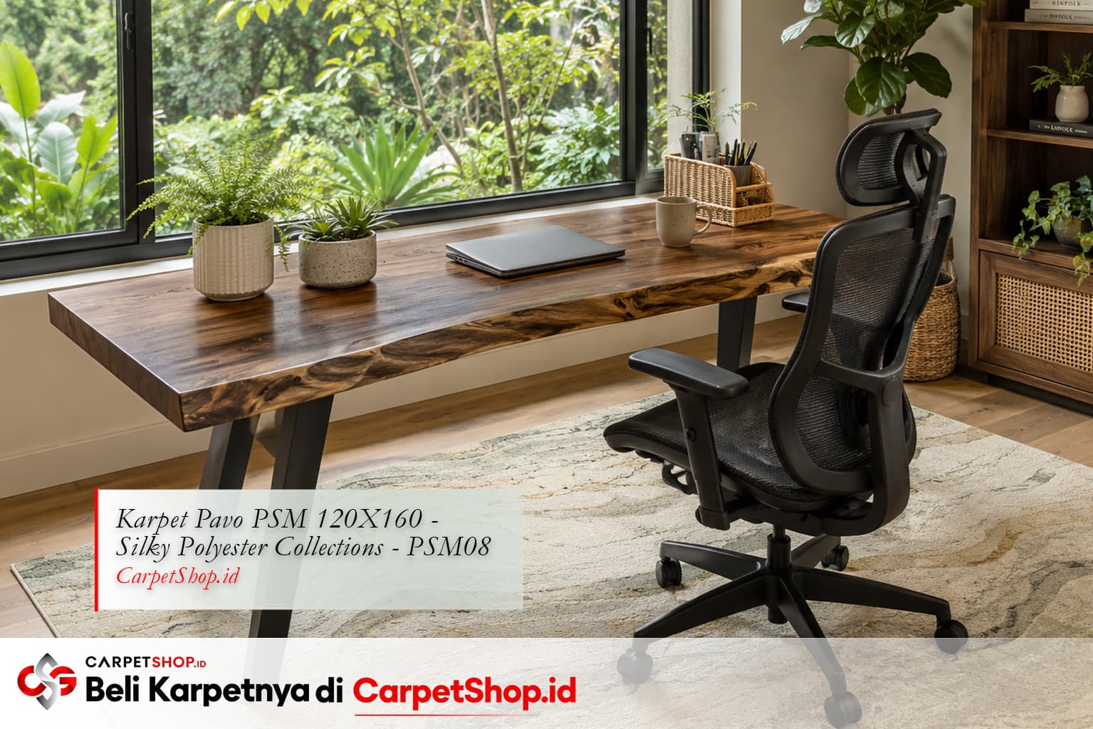 Home office Biophilic Design produktif dengan Karpet Pavo PSM 120X160 Silky Polyester PSM08