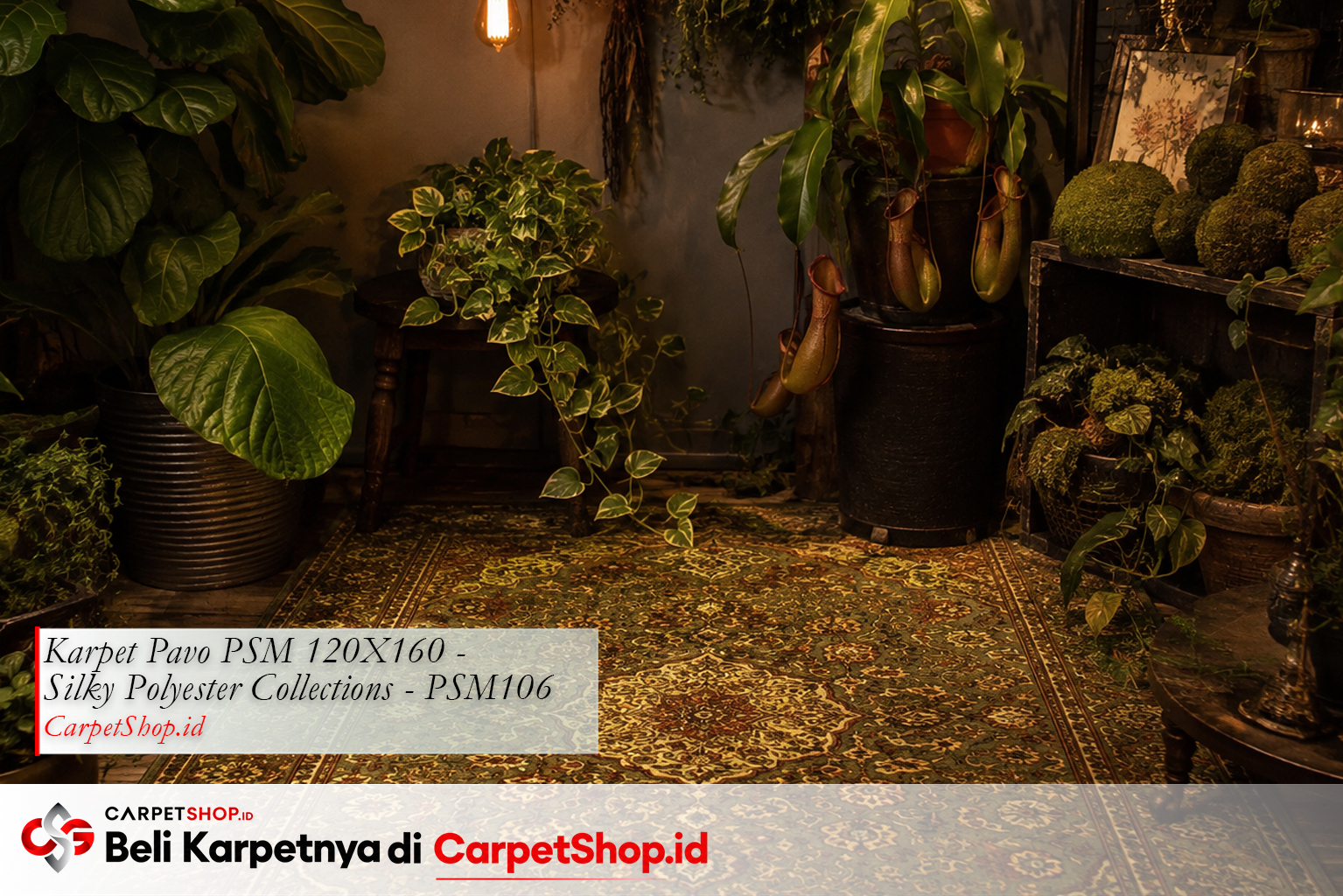 Sudut tanaman dark cottagecore dengan Karpet Pavo PSM 120X160 Silky Polyester PSM106