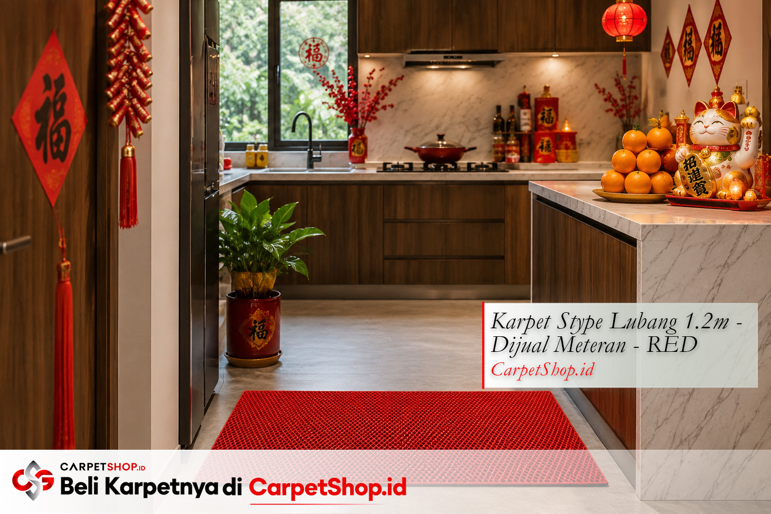 Keset merah dapur untuk Imlek membawa rezeki -- Karpet Stype Lubang 1.2m Warna Red