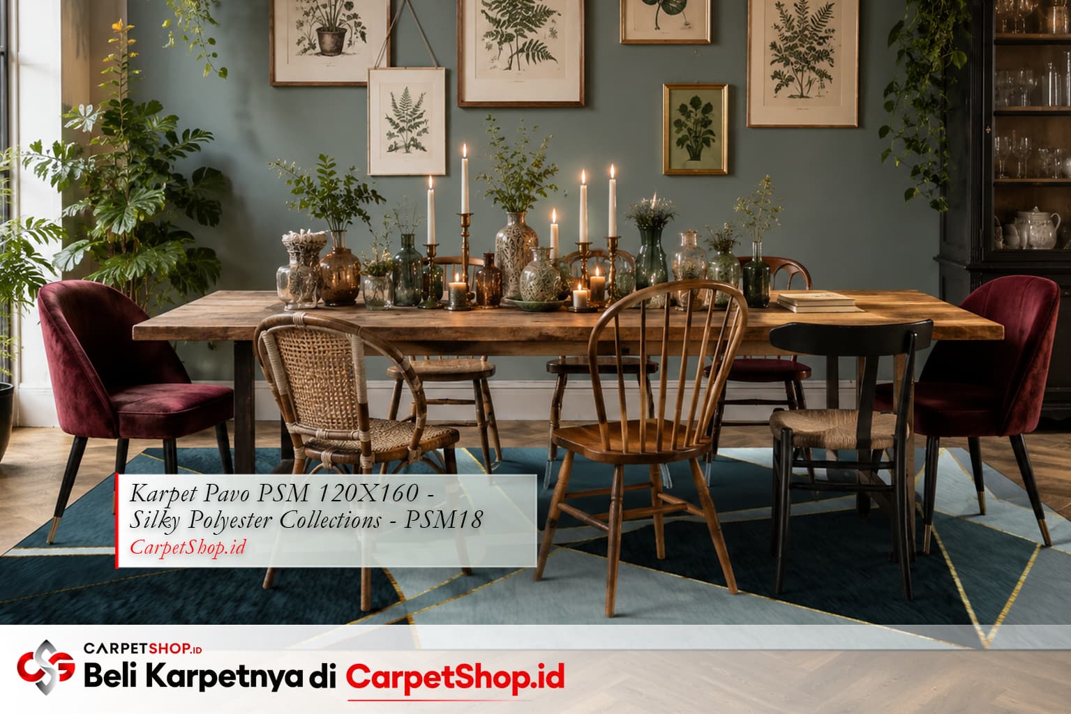 Ruang makan Eclectic dengan Karpet Pavo PSM 120X160 Silky Polyester PSM18