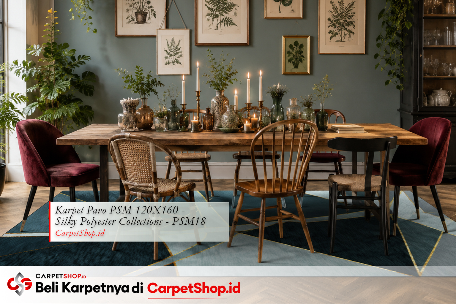 Ruang makan Eclectic dengan Karpet Pavo PSM 120X160 Silky Polyester PSM18