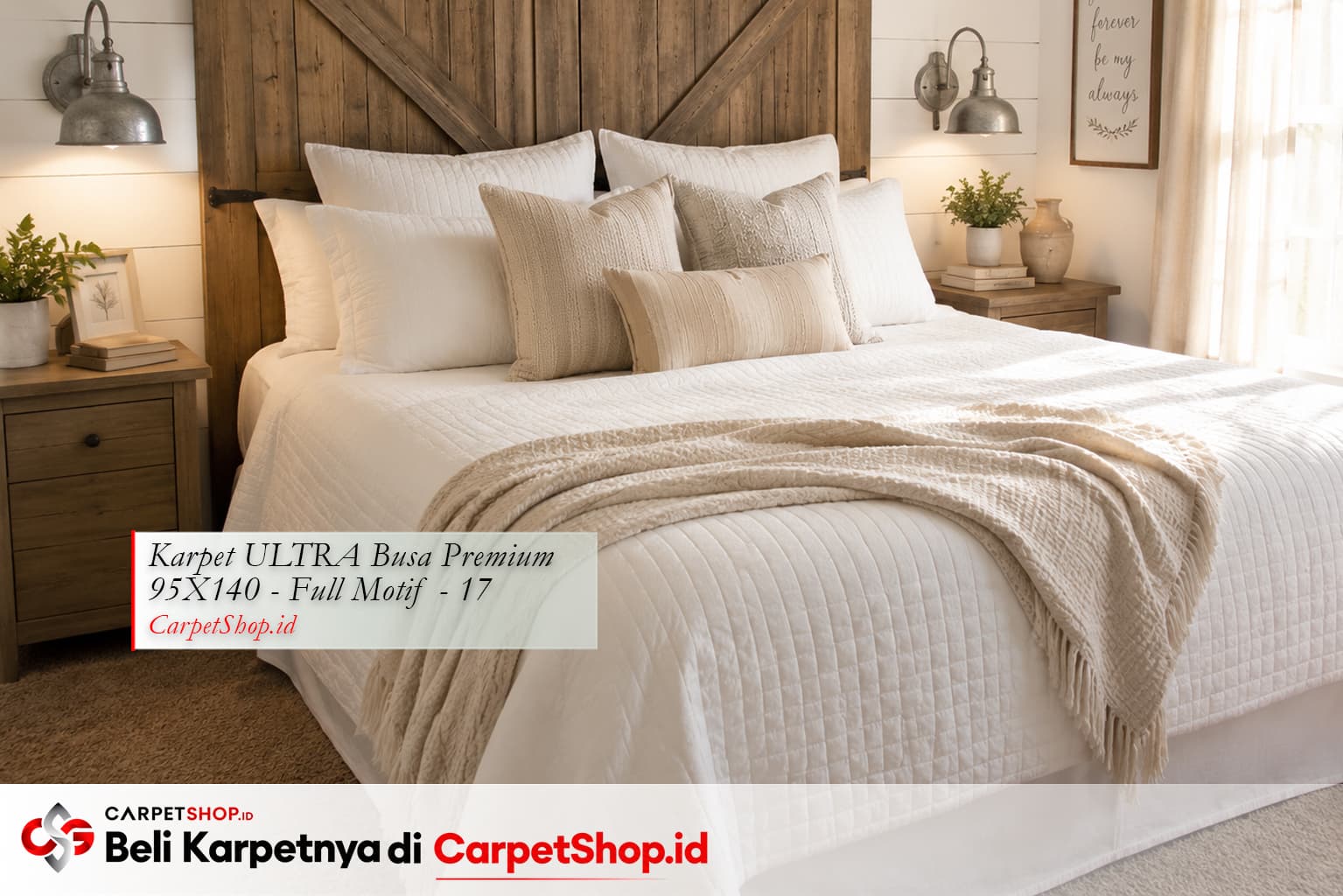 Kamar tidur Farmhouse Modern nyaman dengan Karpet ULTRA Busa Premium 95X140 Full Motif 17