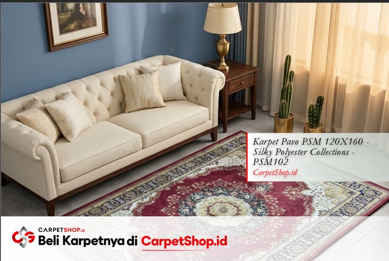 Karpet Persian merah cocok untuk dinding biru dengan Karpet Pavo PSM 120X160 Silky Polyester PSM102