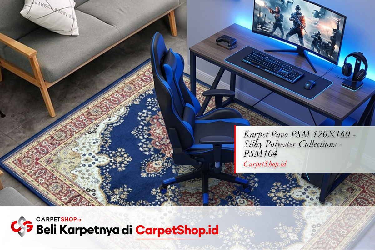 Gaming corner kamar anak karpet biru navy dengan Karpet Pavo PSM 120X160 Silky Polyester PSM104