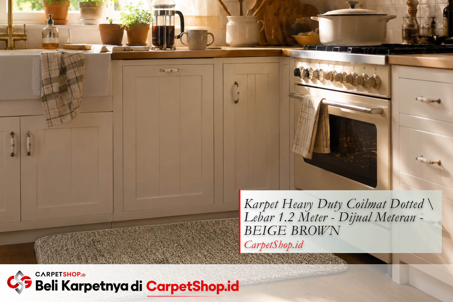 Dapur desain interior Hygge hangat dengan Keset Heavy Duty Coilmat Dotted Beige Brown