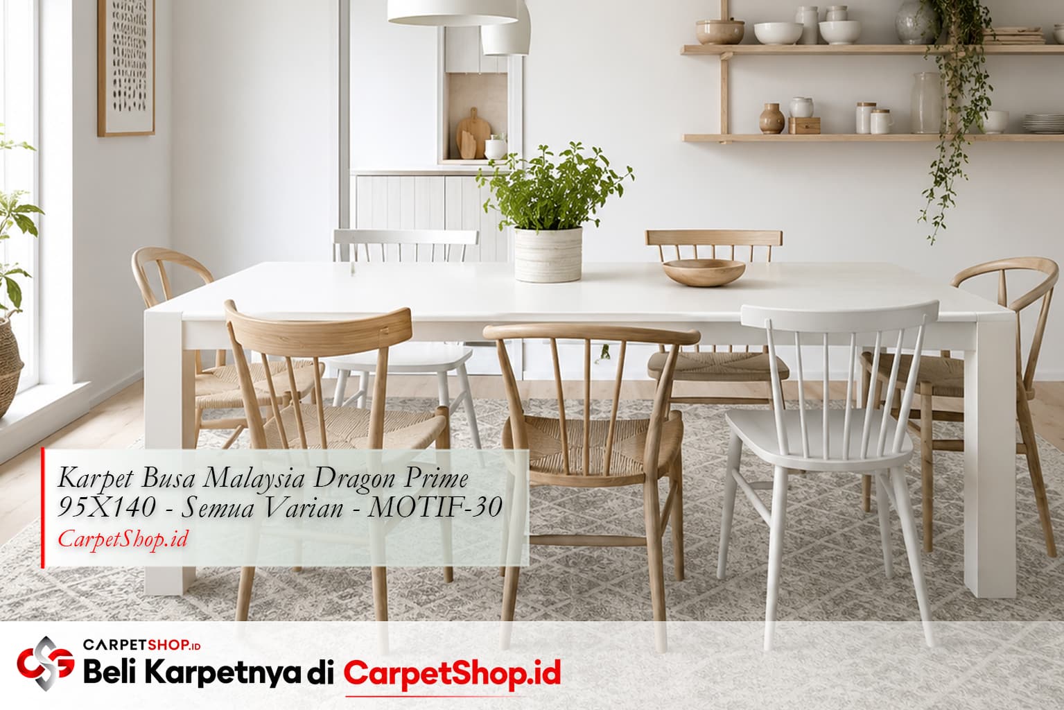 Ruang makan Skandinavia dengan Karpet Dragon Prime 95X140 MOTIF-30