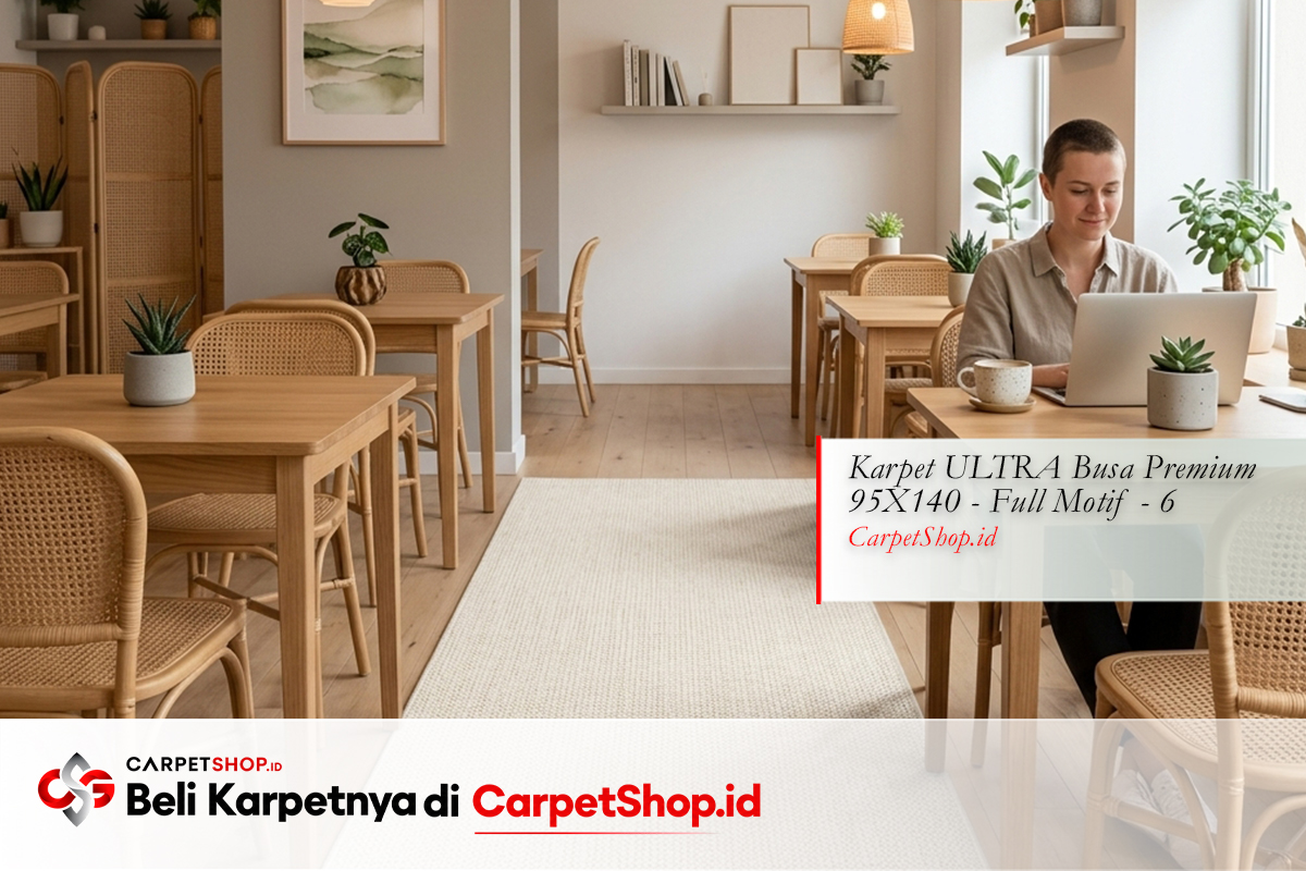 Kafe Japandi karpet krem natural menenangkan dengan Karpet ULTRA Busa Premium 95X140 Full Motif 6