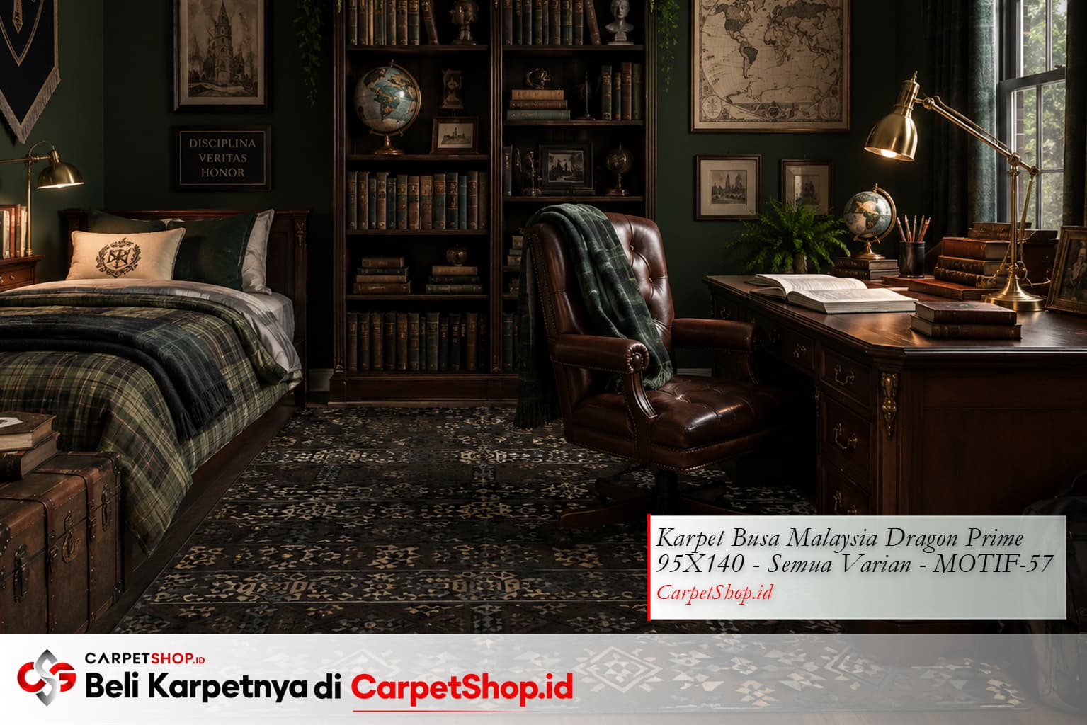 Kamar anak laki-laki dark academia dengan Karpet Dragon Prime 95X140 MOTIF-57