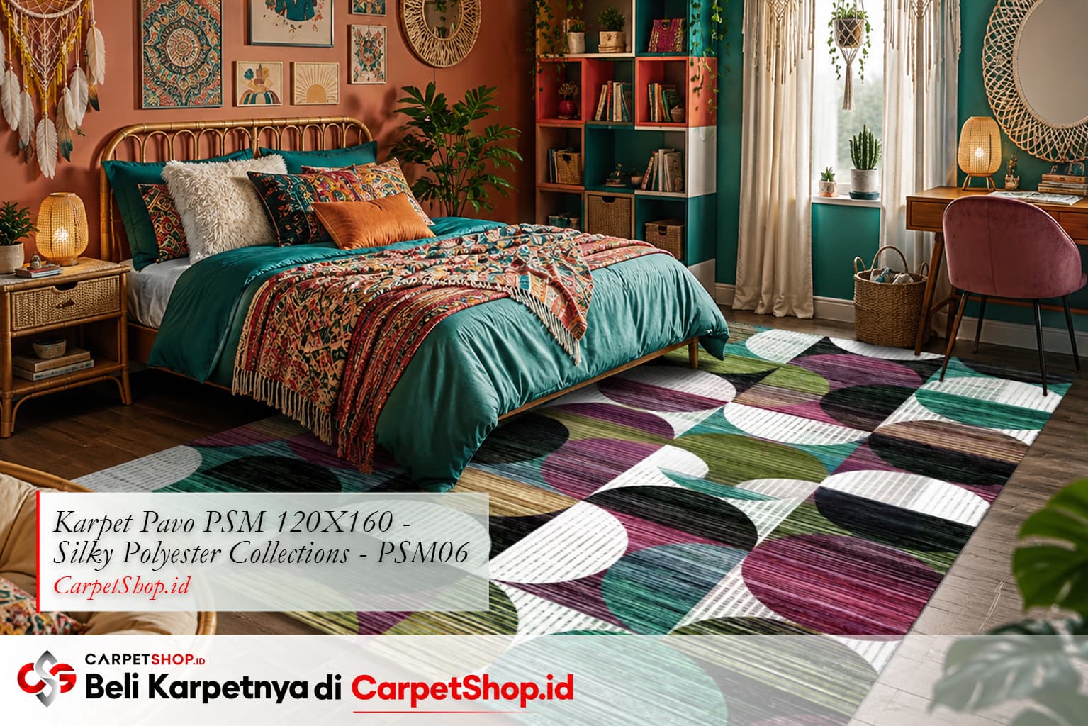 Kamar anak perempuan Bohemian dengan Karpet Pavo PSM 120X160 Silky Polyester PSM06