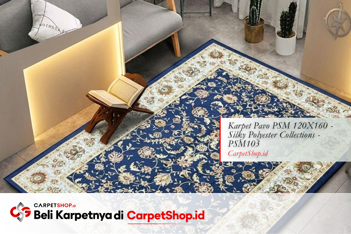 Kamar tidur mertua dengan mushola pribadi navy dengan Karpet Pavo PSM 120X160 Silky Polyester PSM103
