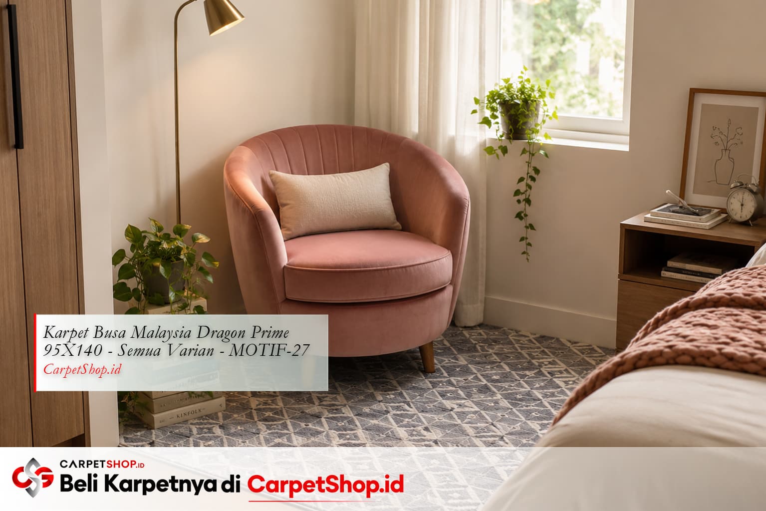 Sudut baca di kamar tidur dengan Karpet Dragon Prime 95X140 MOTIF-27