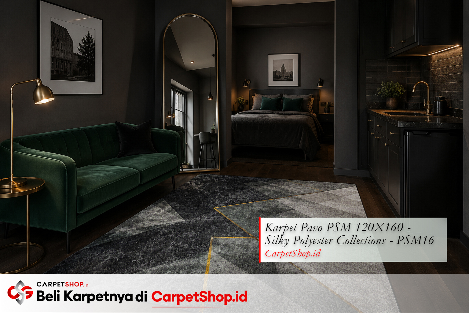 Karpet motif abstrak charcoal untuk studio apartment, Karpet Pavo PSM 120X160 Silky Polyester PSM16