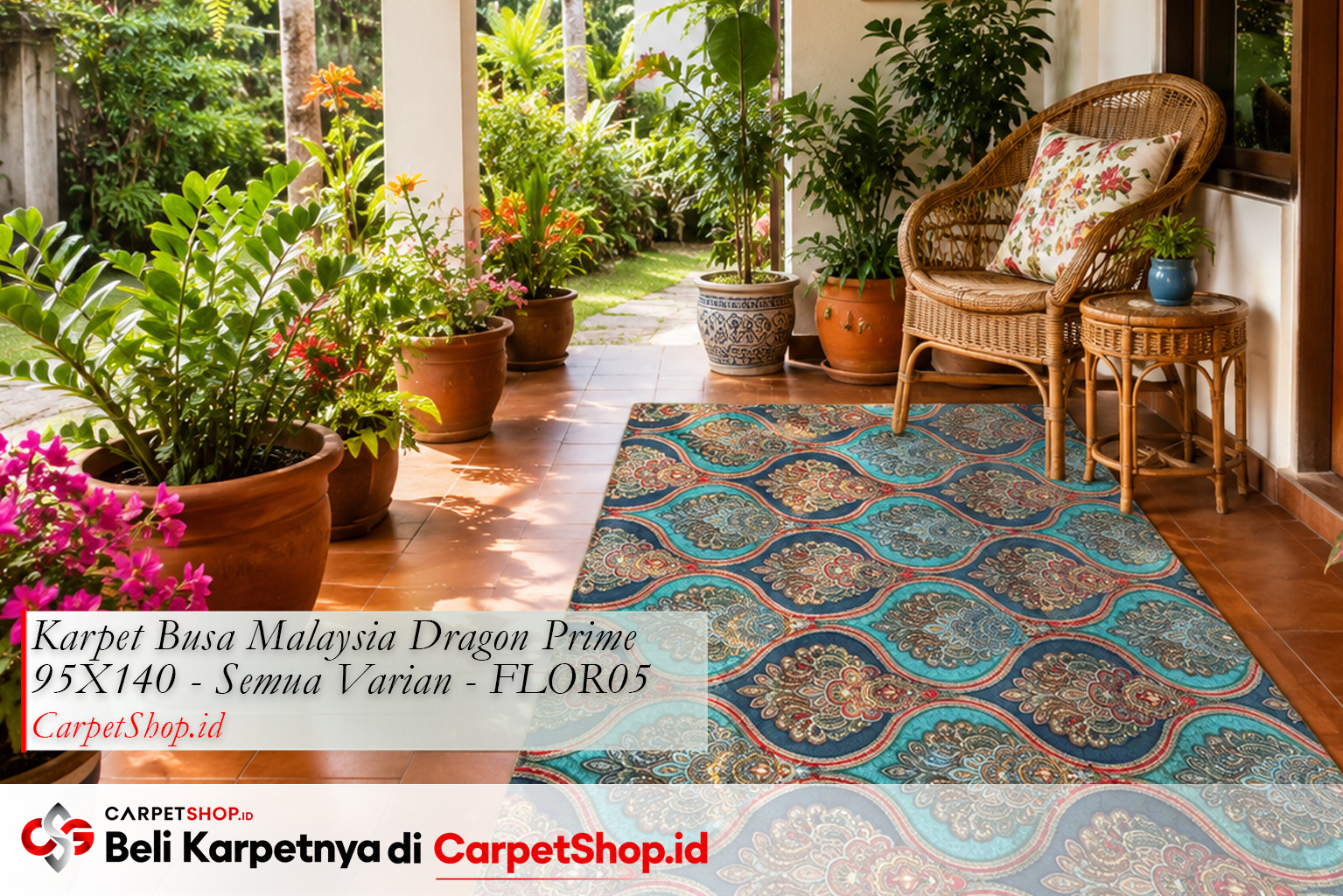 Karpet motif bunga cerah untuk teras rumah, Karpet Dragon Prime 95X140 FLOR05