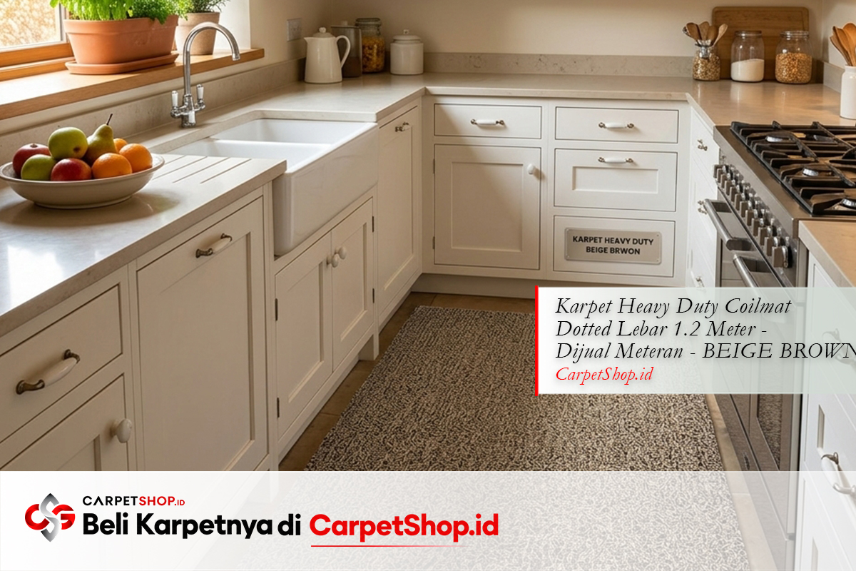 Keset coklat beige fungsional untuk dapur dengan Karpet Heavy Duty Coilmat Dotted Beige Brown