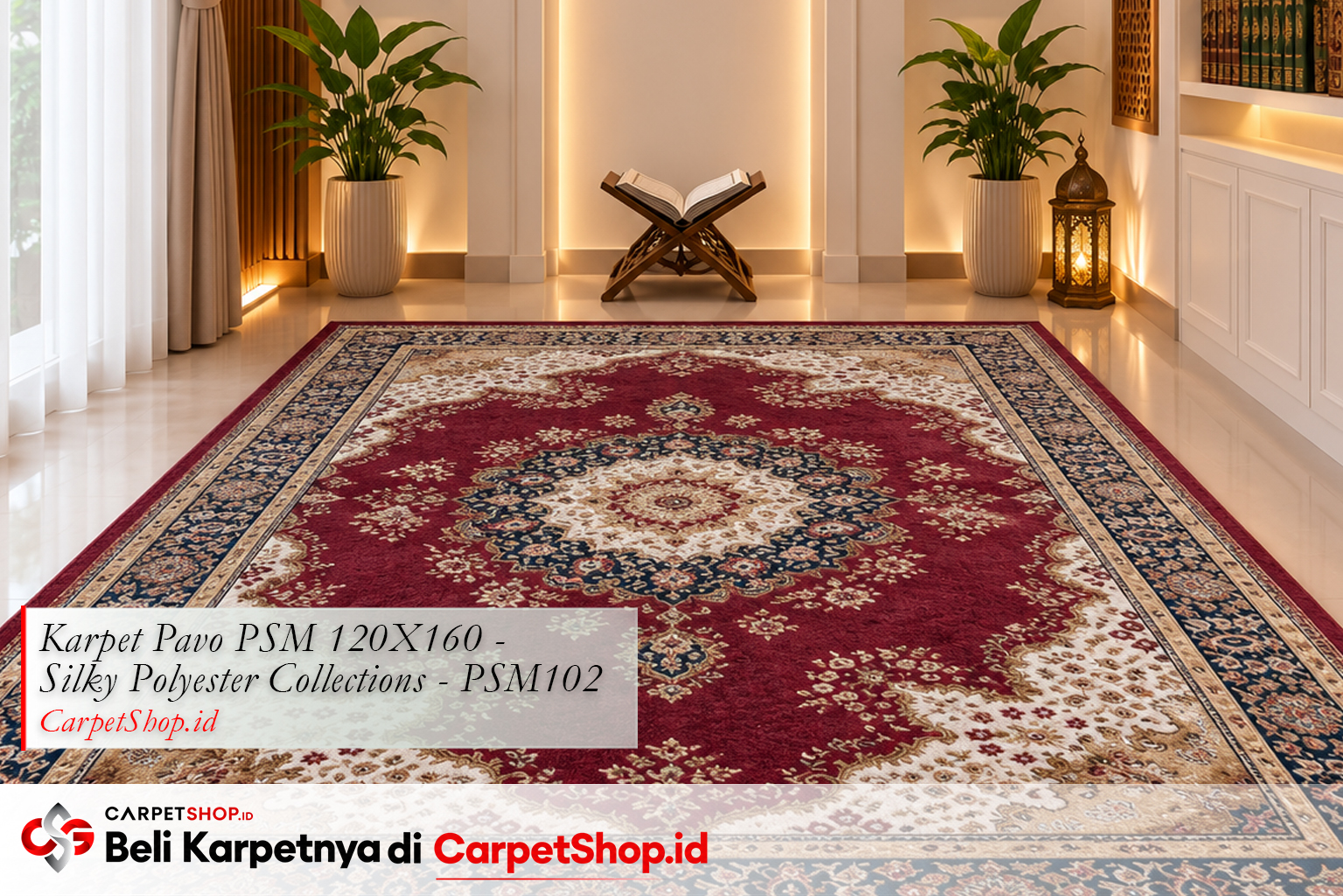 Karpet Persian merah untuk mushola, Karpet Pavo PSM 120X160 Silky Polyester PSM102