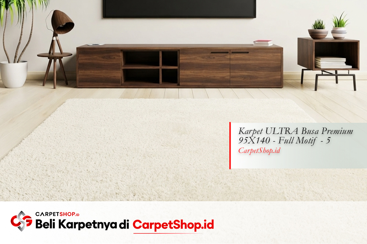Furnitur kayu gelap dengan karpet putih kontras dengan Karpet ULTRA Busa Premium 95X140 Full Motif 5