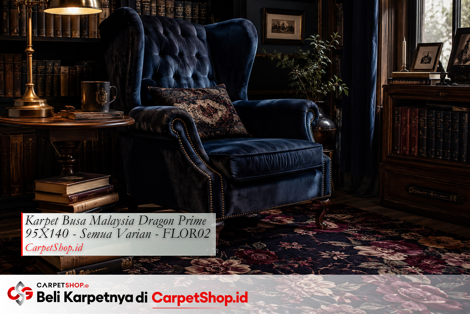 Kombinasi bunga merah dan navy untuk sudut baca dark academia, Karpet Dragon Prime 95X140 FLOR02