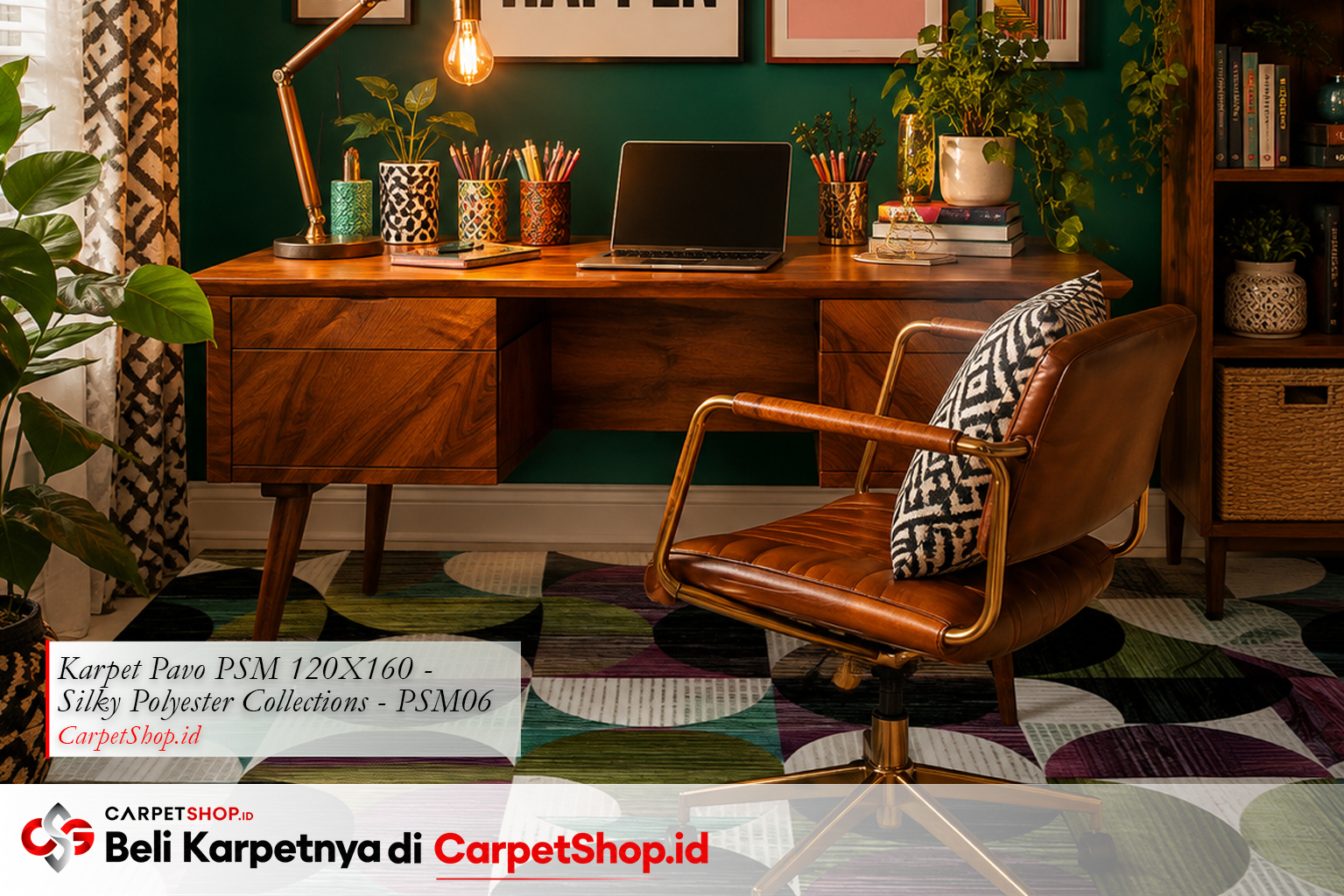 Home office maximalist produktif berkarakter dengan Karpet Pavo PSM 120X160 Silky Polyester PSM06