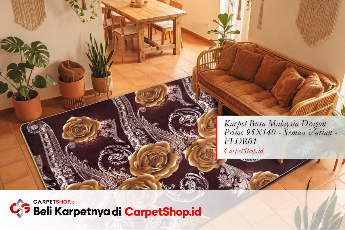 Open plan Bohemian karpet floral statement living zone dengan Karpet Dragon Prime 95X140 FLOR01