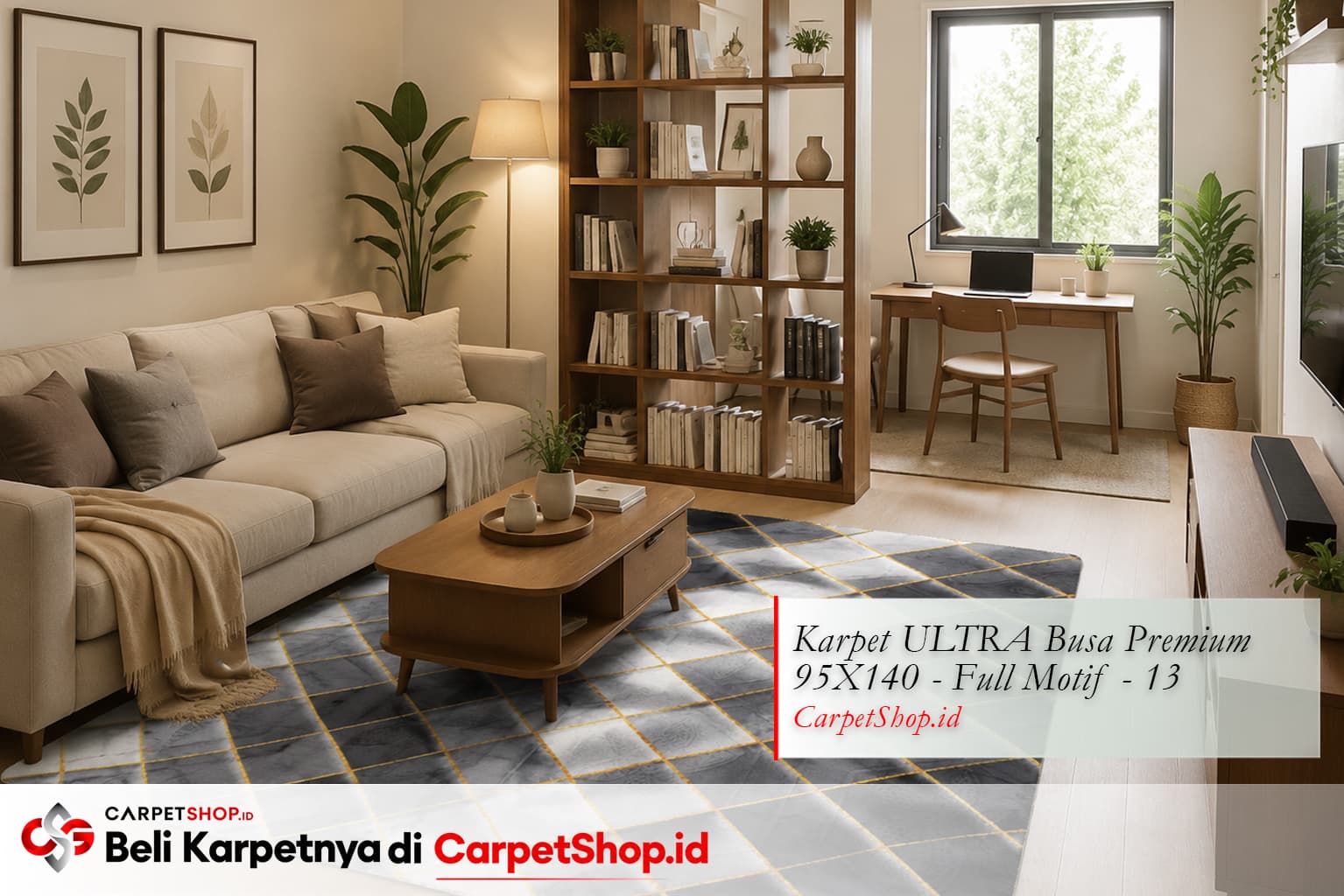 Ruang keluarga multifungsi dengan Karpet ULTRA Busa Premium 95X140 Full Motif 13