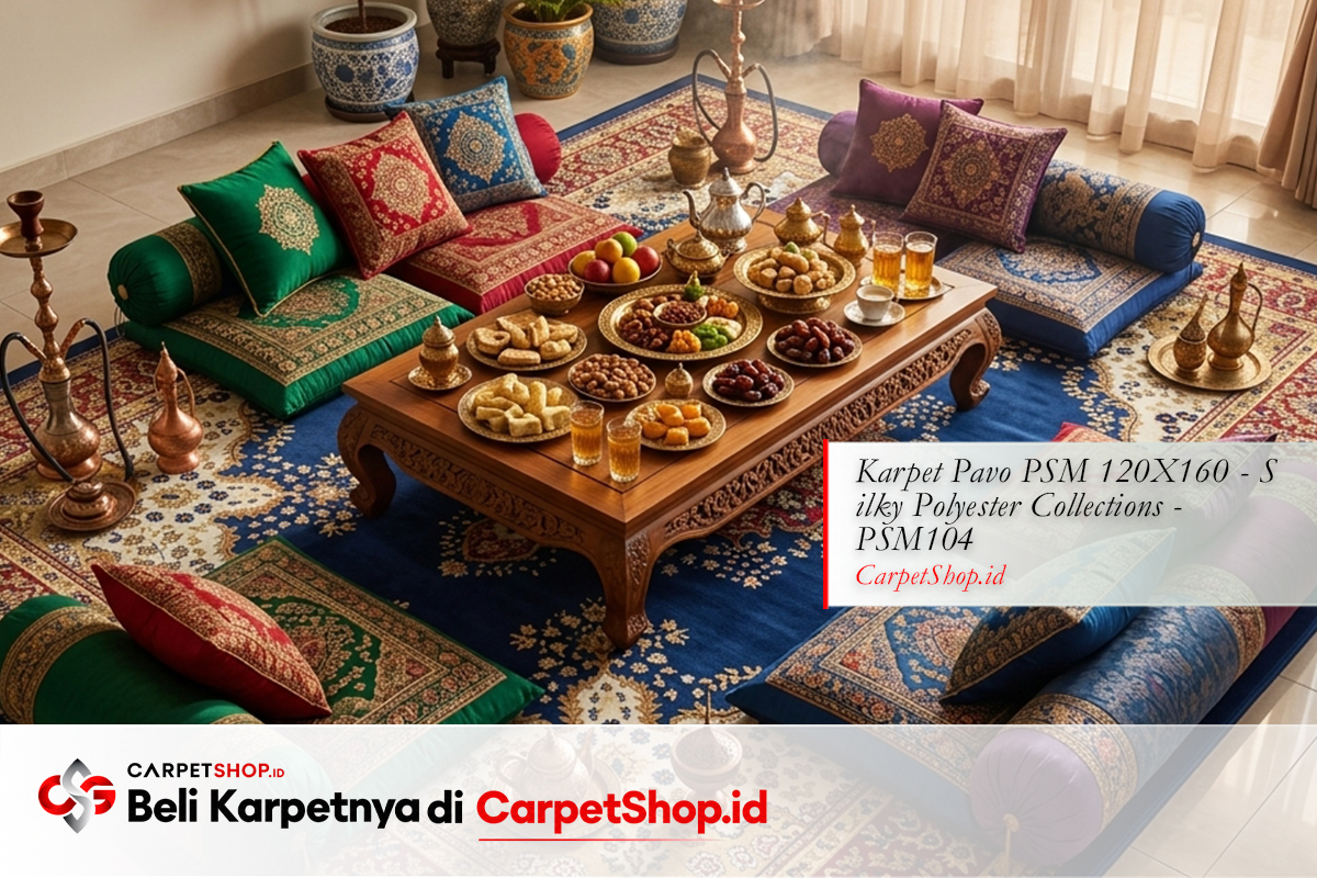 Lesehan royal ruang tamu 5x6 karpet Persian besar dengan Karpet Pavo PSM 120X160 Silky Polyester PSM104
