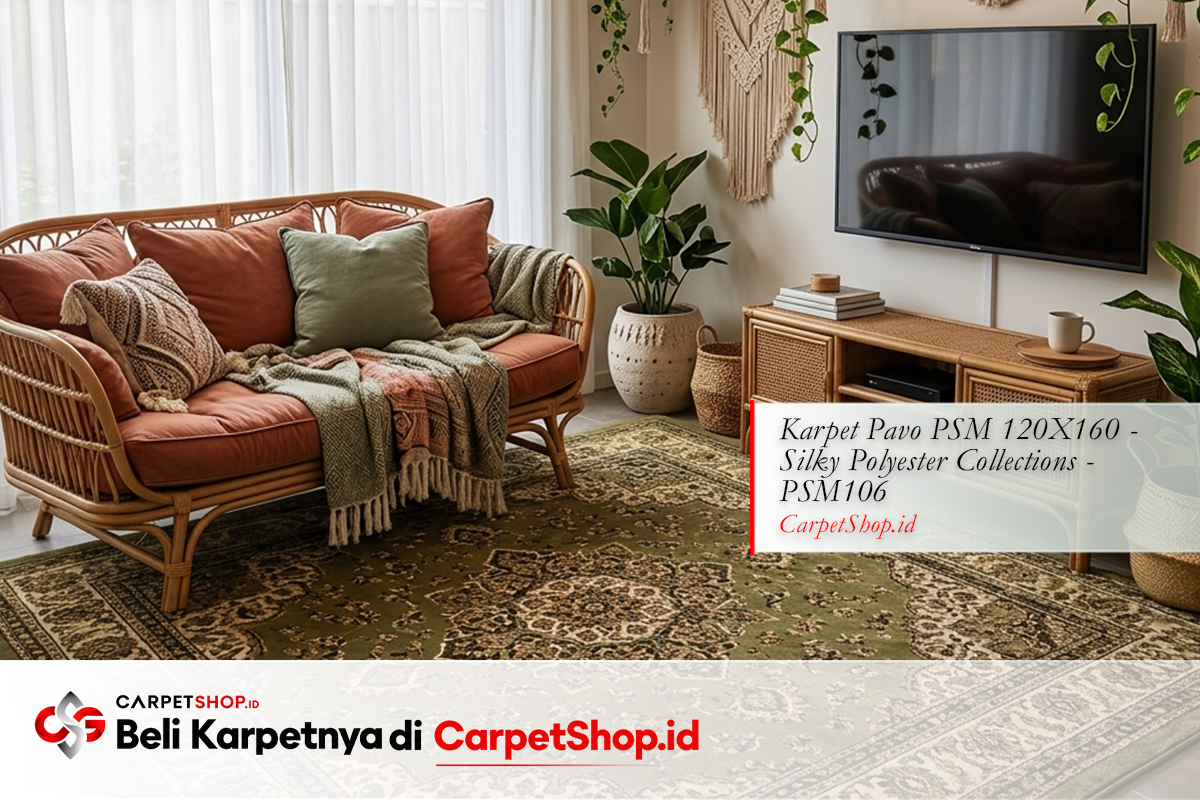 Ruang TV keluarga Bohemian karpet Persian ornamental dengan Karpet Pavo PSM 120X160 Silky Polyester PSM106