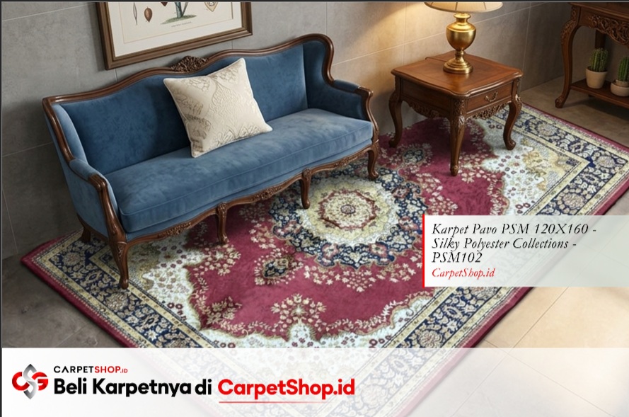 Karpet Persian merah cocok untuk sofa biru dengan Karpet Pavo PSM 120X160 Silky Polyester PSM102