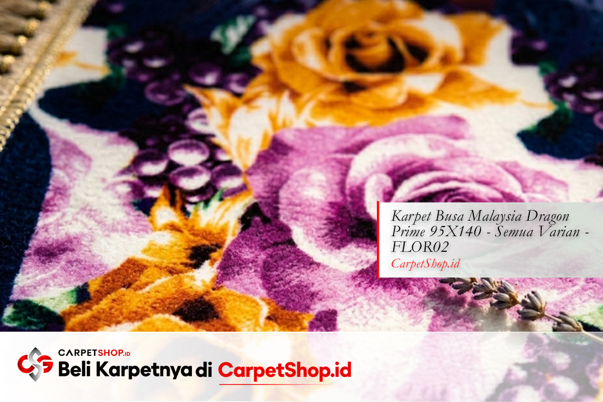 Detail motif bunga ungu karpet dari dekat dengan Karpet Dragon Prime 95X140 FLOR02