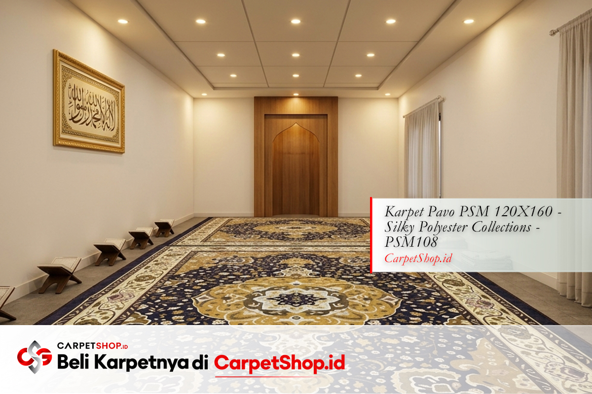 Mushola navy khidmat elegan dengan Karpet Pavo PSM 120X160 Silky Polyester PSM108