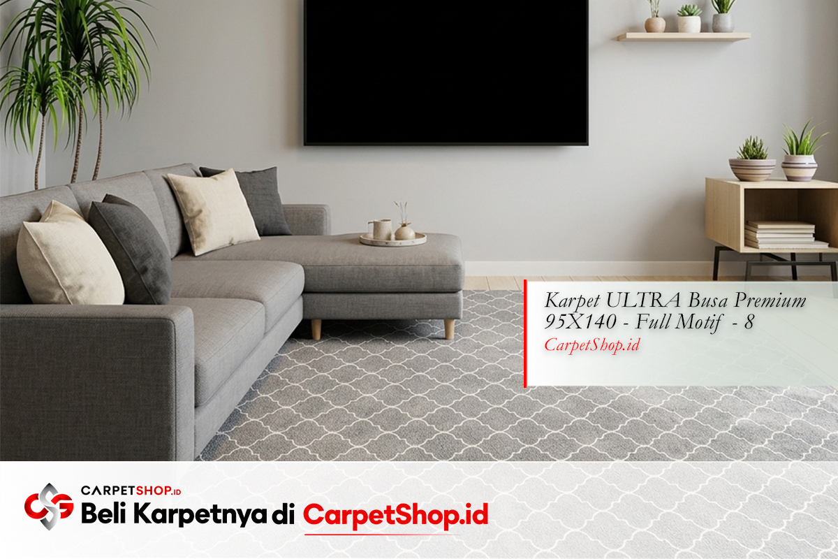 Ruang TV keluarga Korean minimalis karpet abu dengan Karpet ULTRA Busa Premium 95X140 Full Motif 8