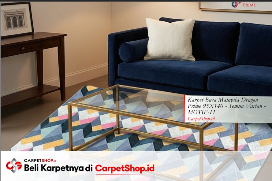 Karpet emas geometric cocok untuk sofa navy biru dengan Karpet Dragon Prime 95X140 MOTIF-11