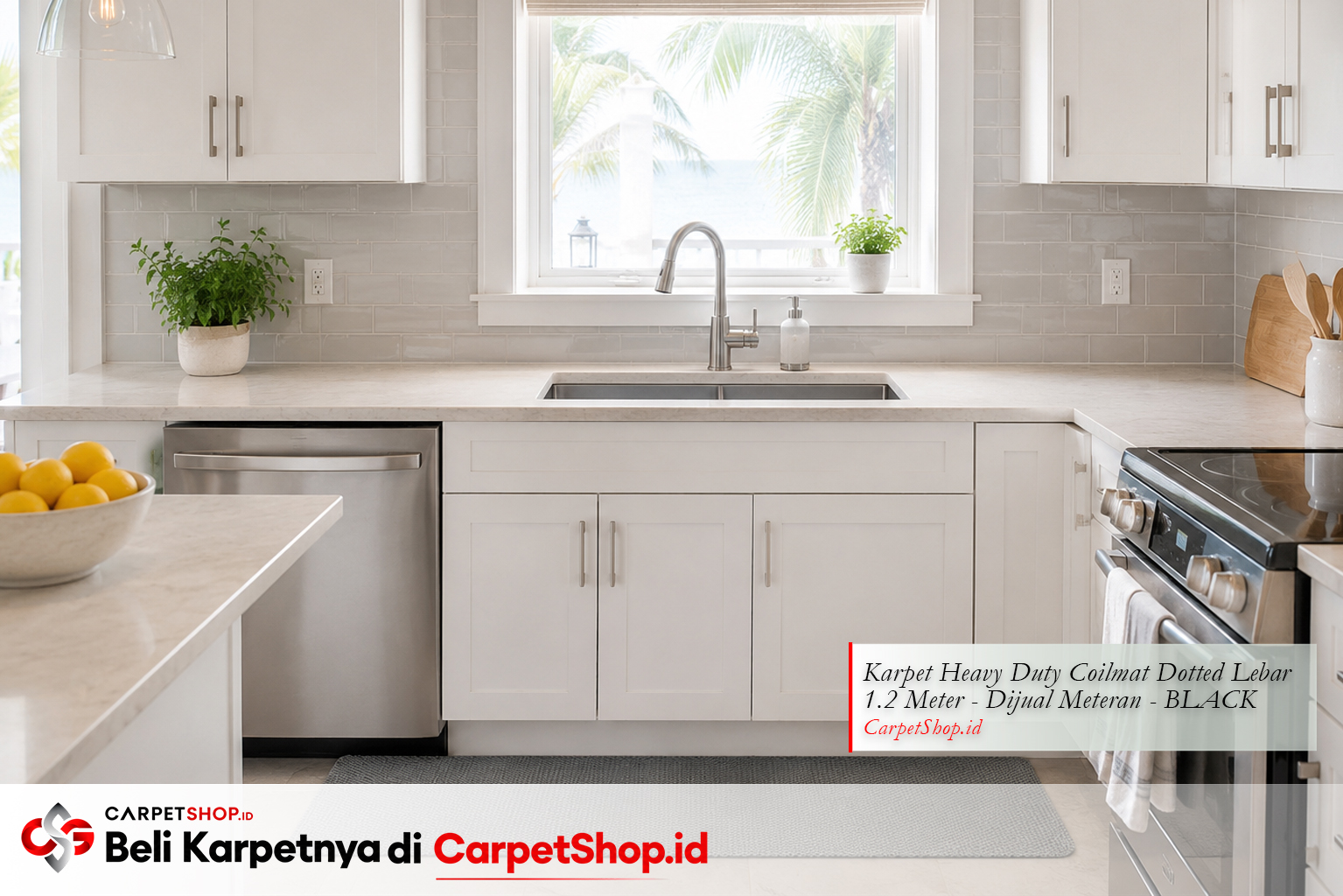 Dapur desain interior coastal bersih terang dengan Keset Stype Lubang 1.2m Warna Grey