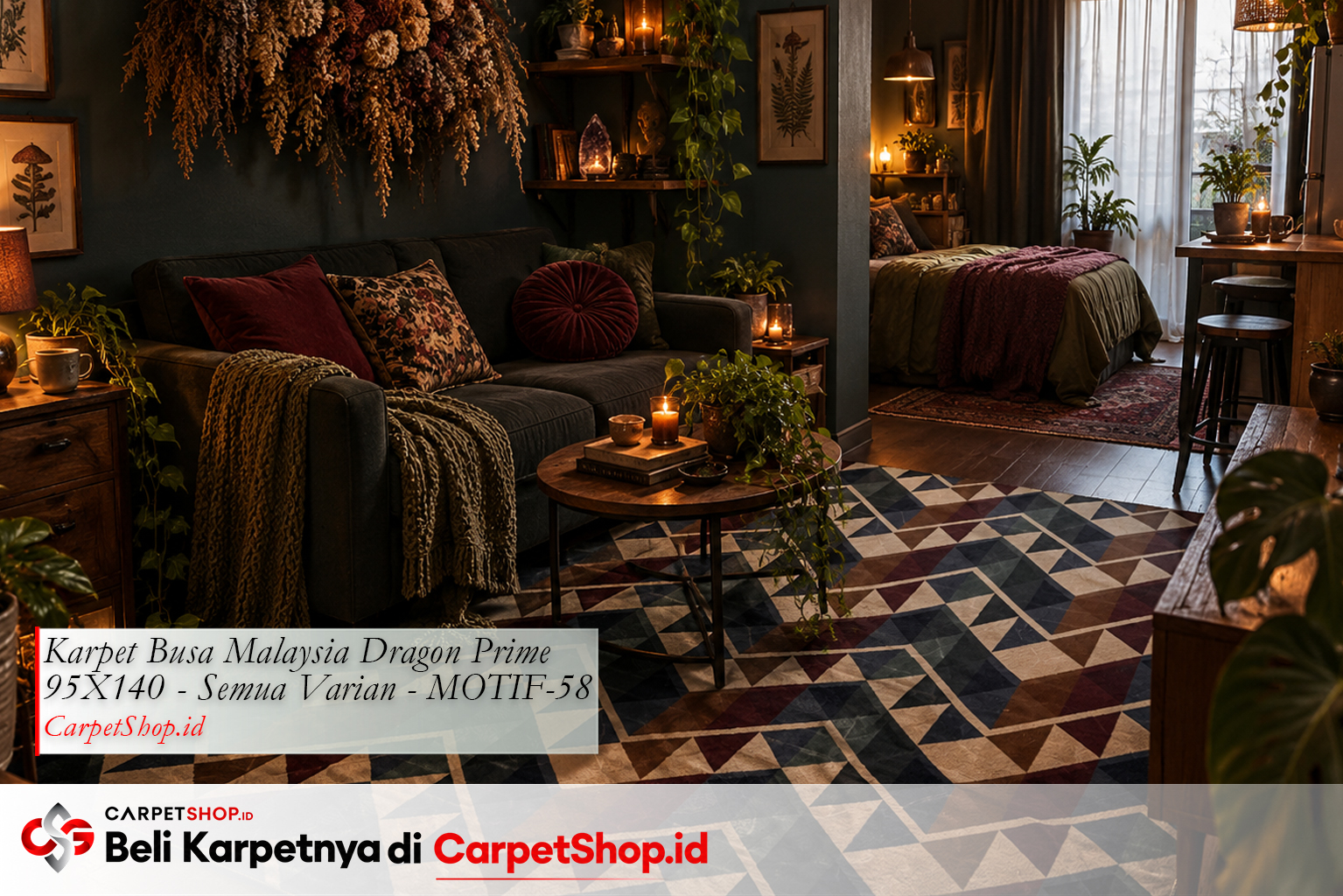 Studio dark cottagecore compact penuh karakter dengan Karpet Dragon Prime 95X140 MOTIF-58