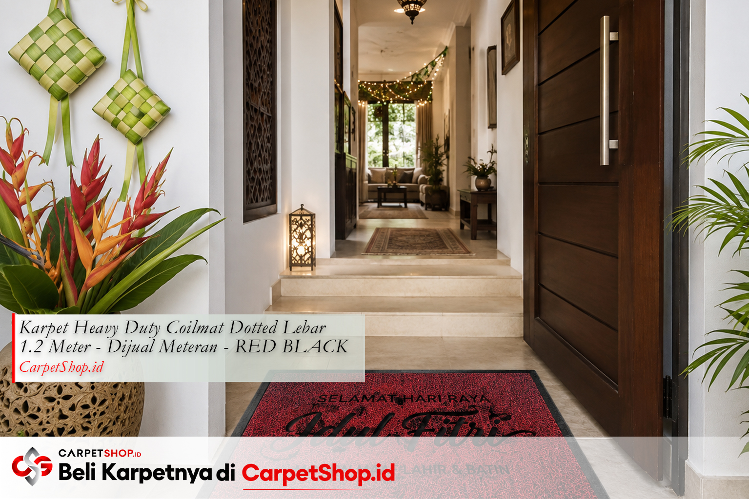 Foyer Lebaran dengan keset merah hitam -- Karpet Heavy Duty Coilmat Red Black