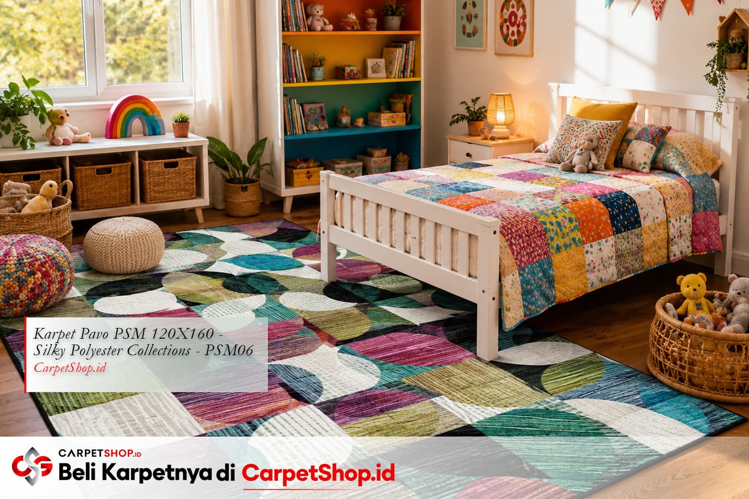 Kamar anak Bohemian dengan Karpet Pavo PSM 120X160 Silky Polyester PSM06