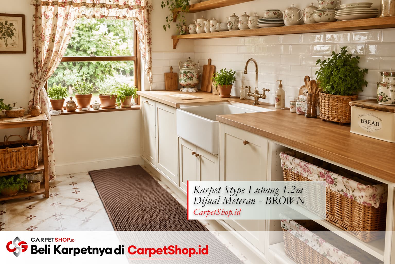 Dapur Cottagecore dengan Karpet Stype Lubang 1.2m Warna Brown