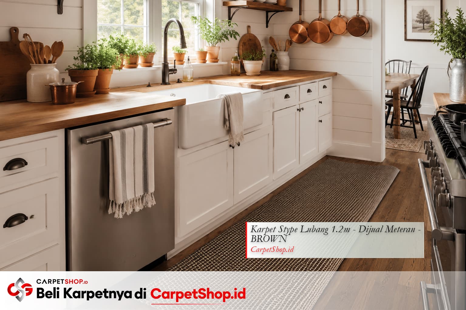 Dapur Farmhouse Modern dengan Karpet Stype Lubang 1.2m Warna Brown