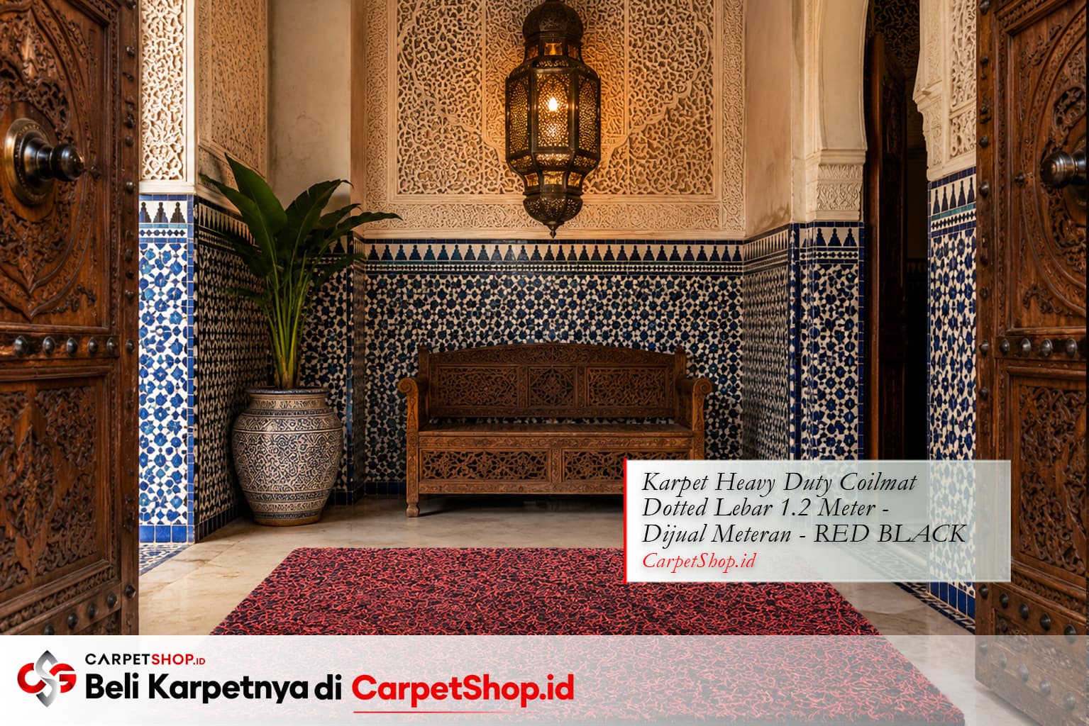 Foyer Maroko dramatis dengan Karpet Heavy Duty Coilmat Red Black
