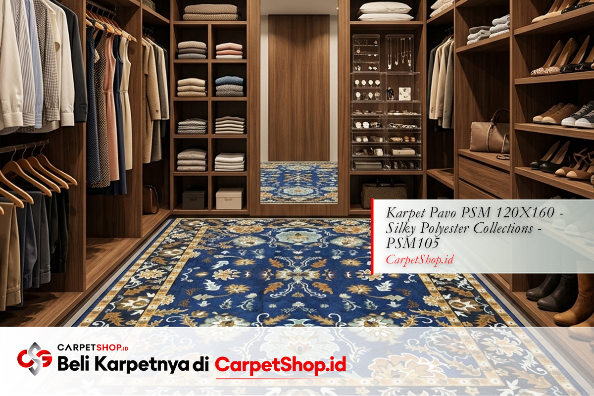 Walk-in closet karpet Persian elegan dengan Karpet Pavo PSM 120X160 Silky Polyester PSM105