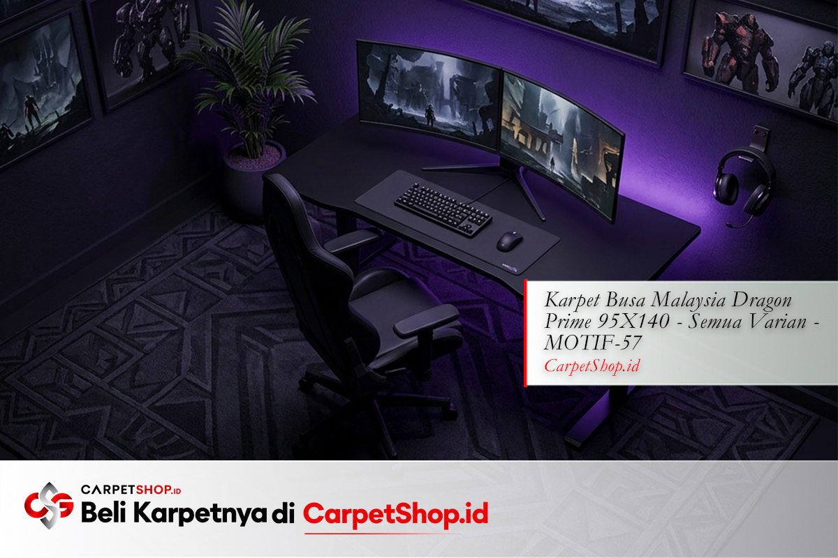 Ruang gaming pro setup karpet dark moody dengan Karpet Dragon Prime 95X140 MOTIF-57