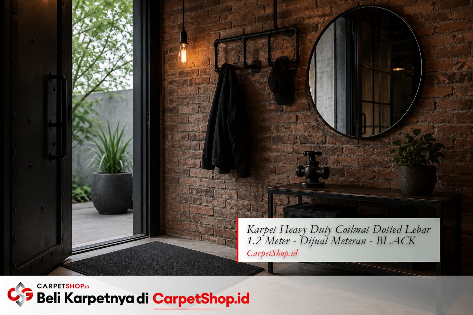 Foyer industrial dramatis dengan Karpet Heavy Duty Coilmat Dotted Black