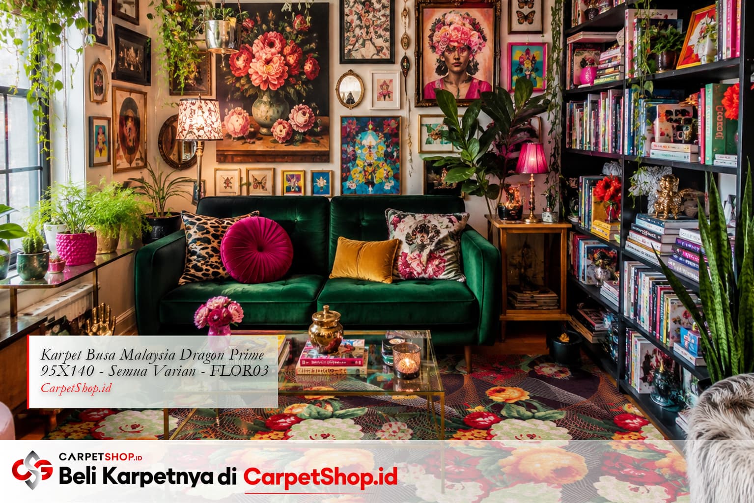  Ruangan kecil bergaya maximalist dengan Karpet Dragon Prime 95X140 FLOR03 motif floral