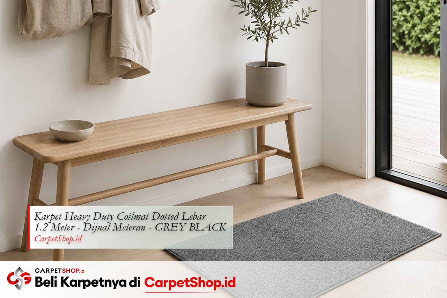 Foyer Skandinavia fungsional dengan Karpet Heavy Duty Coilmat Grey Black