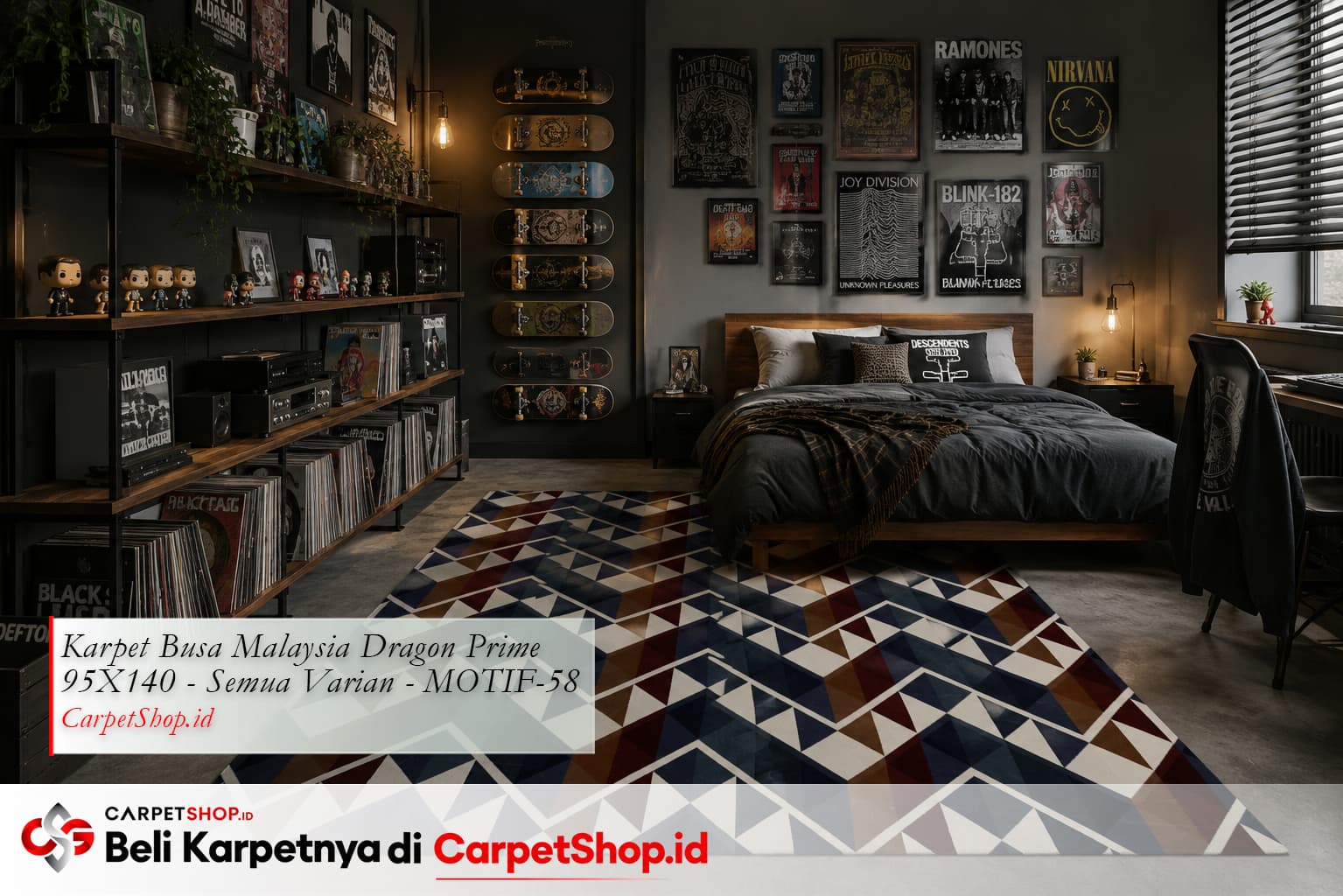 Kamar remaja Industrial edgy dengan Karpet Dragon Prime 95X140 MOTIF-58
